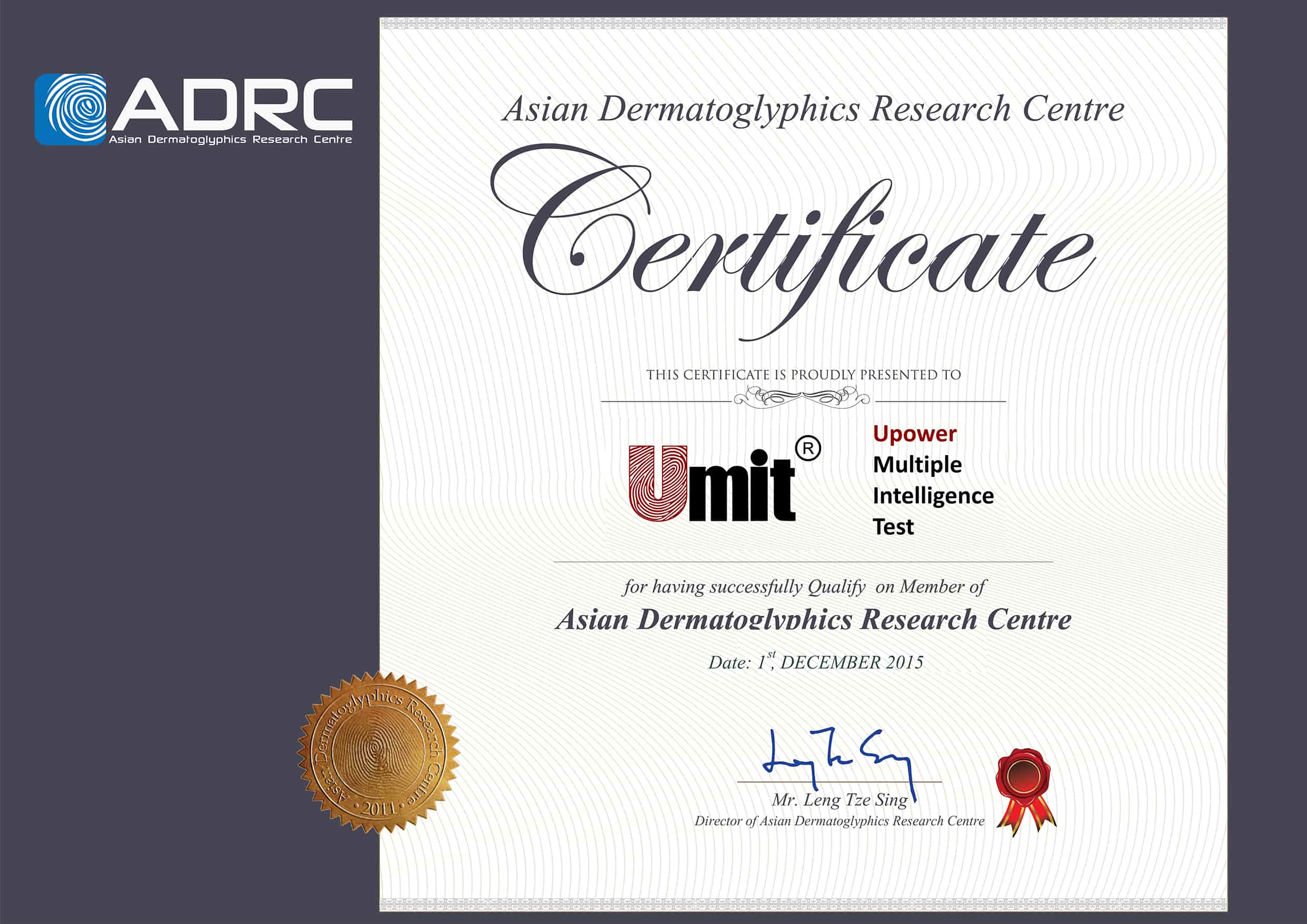 Certificate ADRC UMIT